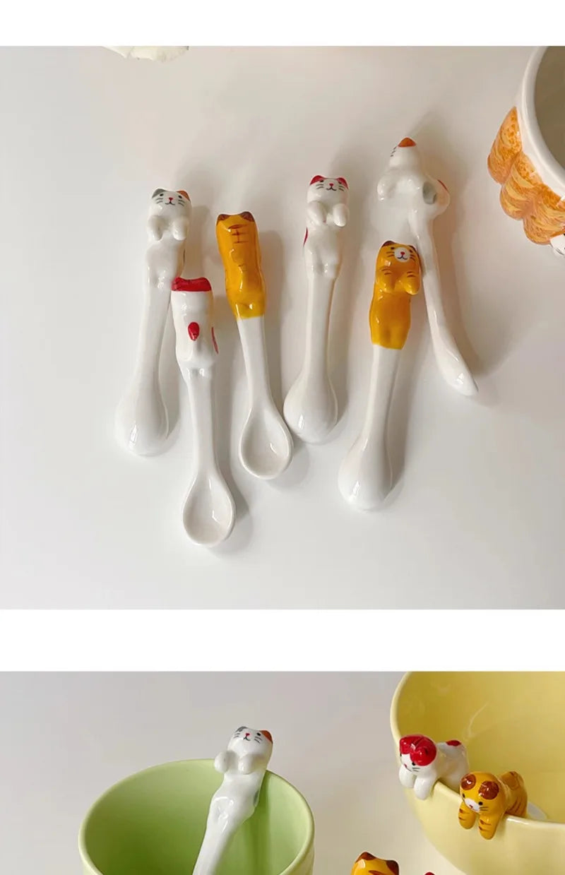 Ceramic Cat Hanging Spoon – Cute Animal Coffee & Dessert Spoon for Cat Lovers