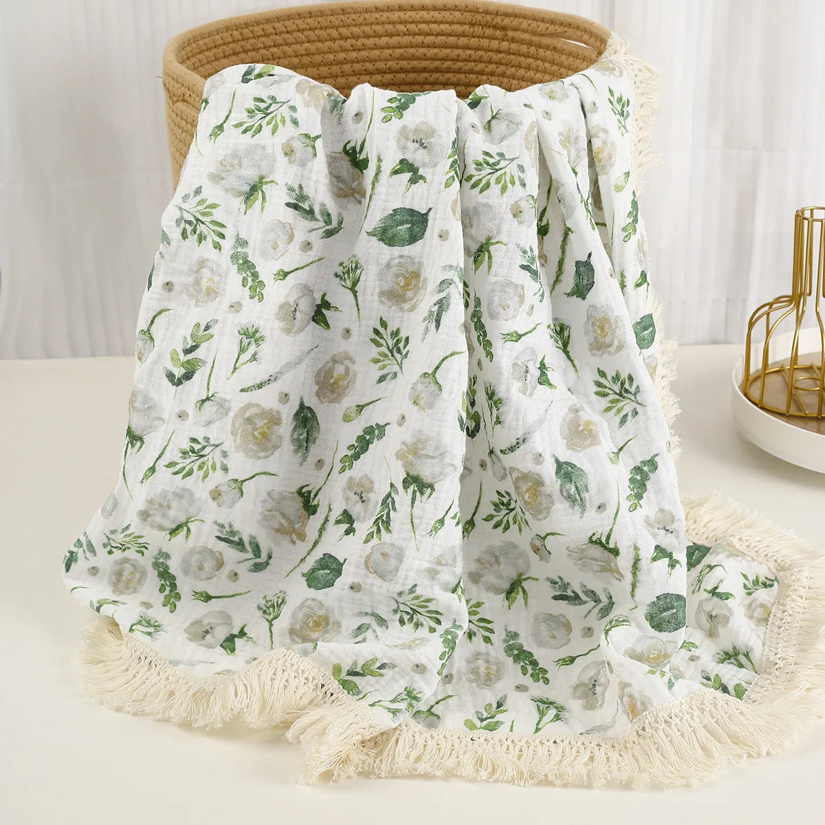 🌿 Cotton Muslin Swaddle Blanket – Soft, Breathable & Boho-Inspired for Newborns