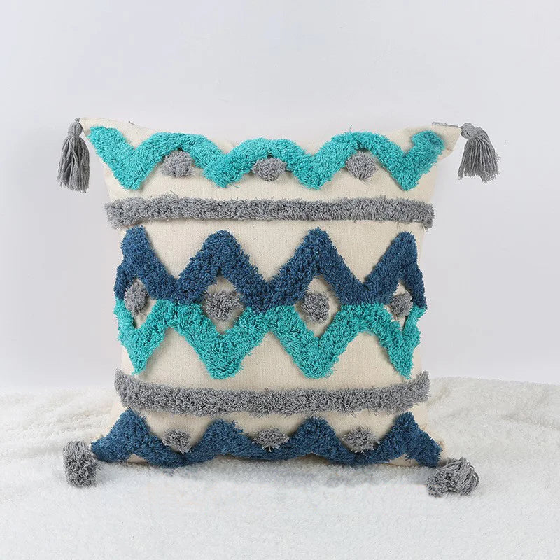 Hand-Embroidered Boho Tufted Decorative Pillowcase