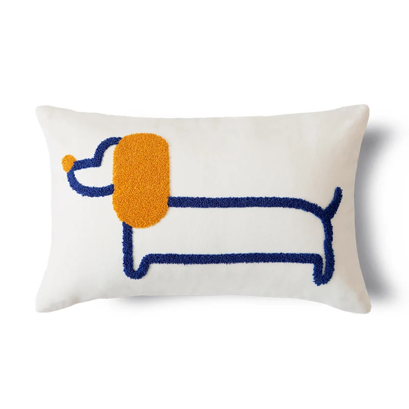 Modern Embroidered Dog Pillow Cover – Cute Animal Cushion Case for Sofa or Bed | Boho Home Decor - Housewarming Gift for Dog Lover