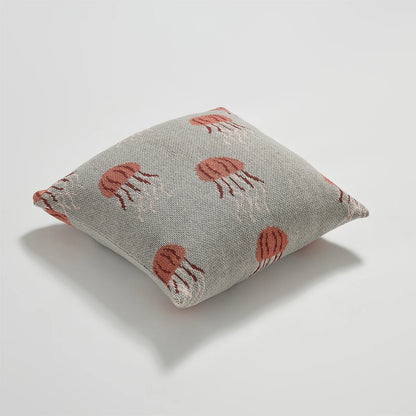 Elegant Jellyfish Embroidered Cotton Throw Pillow Cover – Ocean-Inspired Boho Home Decor Accent