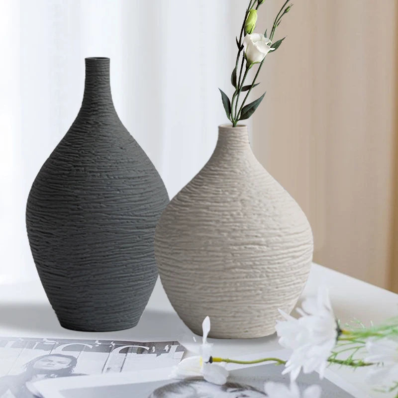 Simple Ceramic Vase Decoration for Home Nordic Luxury Narrow Mouth Flower Pot Living Room Interior Office Desktop Decor Gift Boho