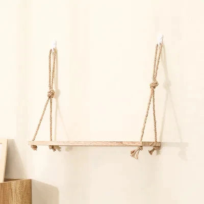 Wooden Floating Shelves for Wall Plants Flower Wood Rope Swing Hanging Storage Home Living Room Decor One Two and Three Tier Shelf