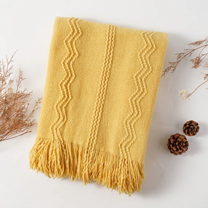 Boho Knit Throw Blanket – Soft Lightweight Acrylic Blanket with Tassels