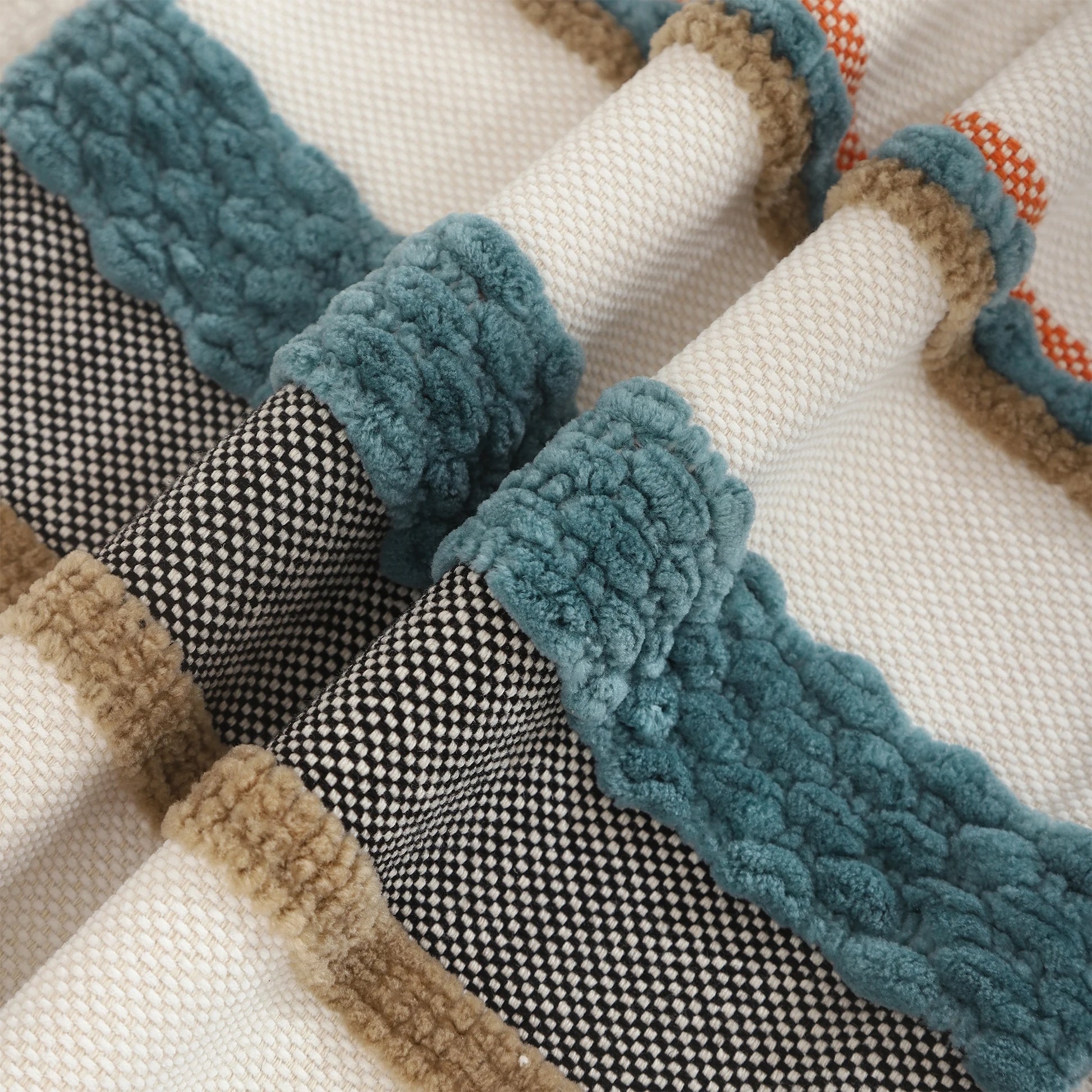 Boho Striped Chenille Throw Pillow Cover – Decorative Square Cushion for Cozy Home Accents