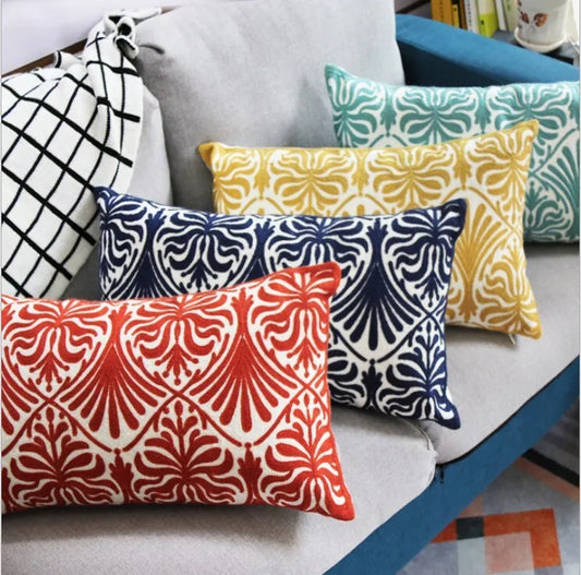 Boho Embroidered Cushion Cover – Decorative Cotton Canvas Pillow Sham