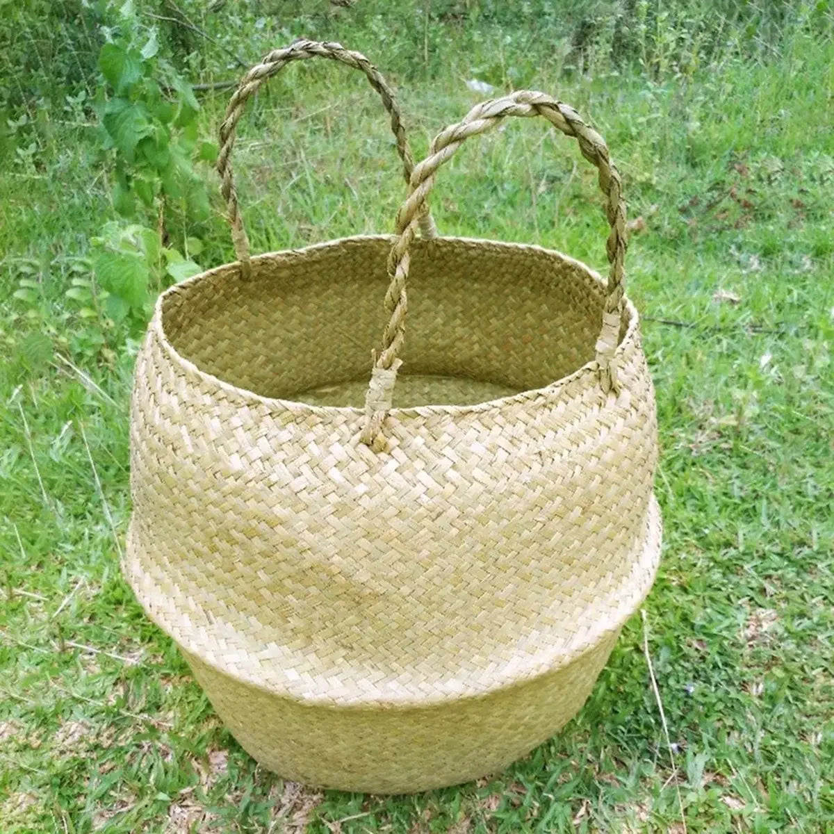 Boho Home Decor Seaweed Wicker Basket – Eco-Friendly Rattan Hanging Flowerpot & Storage Basket