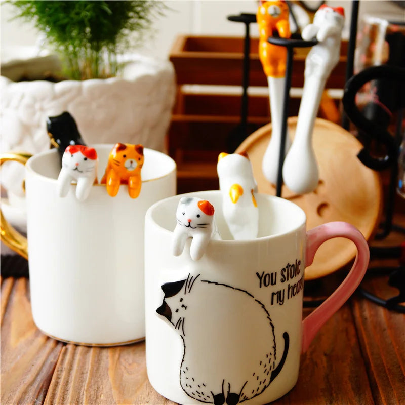 Ceramic Cat Hanging Spoon – Cute Animal Coffee & Dessert Spoon for Cat Lovers