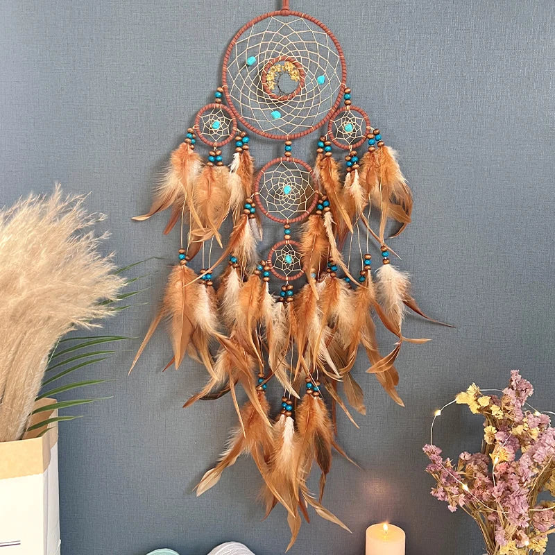 Dreamcatcher Hanging Ornament Home Decor Natural Stones Tree of Life Dream Feather Dream Catcher Wall Decor Bedroom Feathers