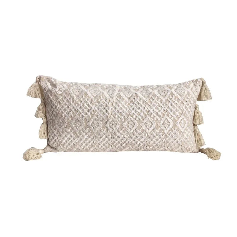 Bohemian embroidered cotton throw pillow cover in 18x18 or 12x24 inches, decorative cushion for sofa, bed, or lounge – stylish boho home decor accent