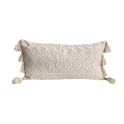 Bohemian embroidered cotton throw pillow cover in 18x18 or 12x24 inches, decorative cushion for sofa, bed, or lounge – stylish boho home decor accent
