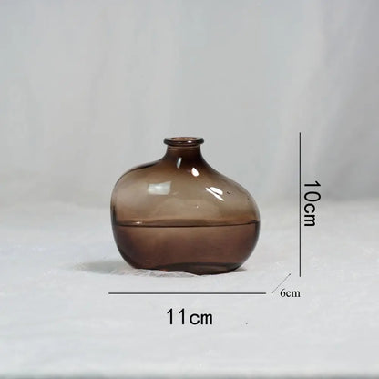 Brown ceramic jar with dimensions on a light gray background