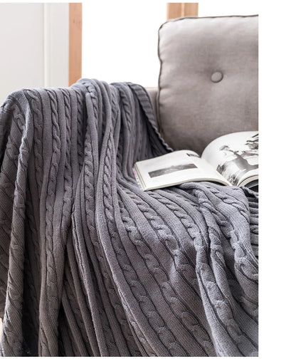 100% Cotton Cable Knit Throw Blanket – Soft & Breathable Boho Home Decor