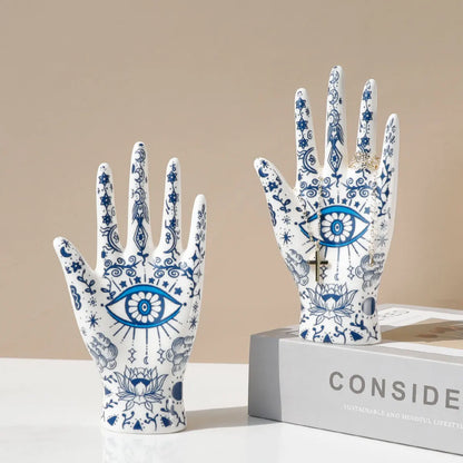 Ceramic Evil Eye Hand Jewelry Holder – Boho Display Stand for Rings, Bracelets & Necklaces