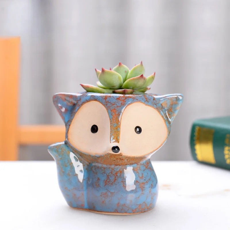 Boho Home Decor Ceramic Fox Plant Pot – Cute Mini Potted Succulent Planter for Home Decor