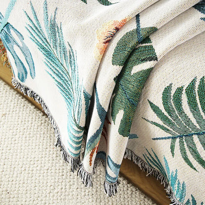 Boho Tassel Throw Blanket Leaves