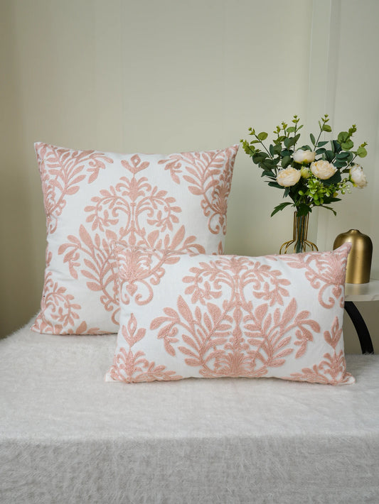 Pink Mandala Floral Embroidered Throw Pillow Cover – Boho Home Decor Accent for Sofa, Bed, or Chair