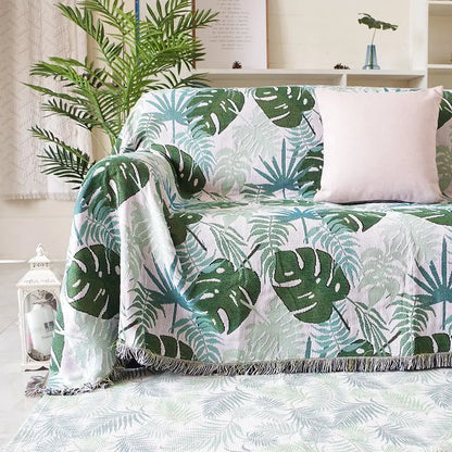 Boho Tassel Throw Blanket Leaves