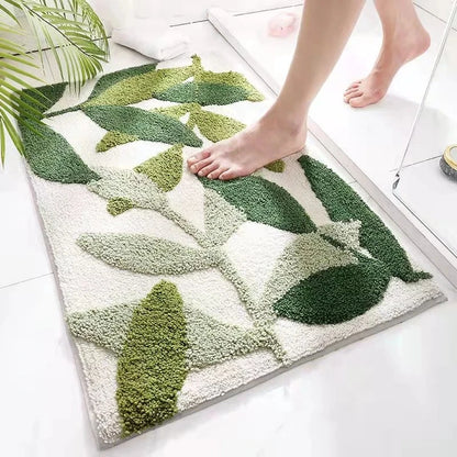 Soft Leaf Print Bath Mat – Non-Slip & Quick-Drying Absorbent Bathroom Rug