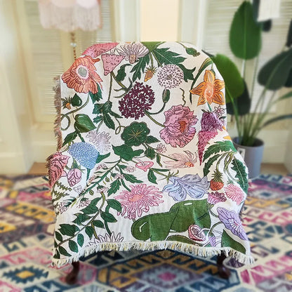 Boho Floral Blanket Nordic Flowers Tiger Cat Blankets for Beds Sofa Mats Travel Rug Tapestry Tassels Home Decor Throw