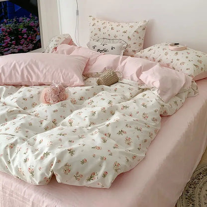 Pink Floral Boho Bedding Set – Soft Microfiber Duvet Cover, Flat Sheet & Pillowcases