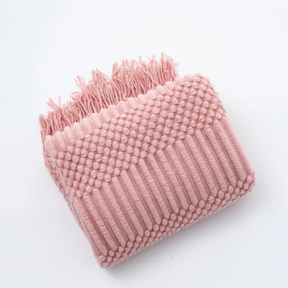 Soft Knit Boho Throw Blanket – Lightweight Acrylic Travel & Home Decor Accent with Fringe