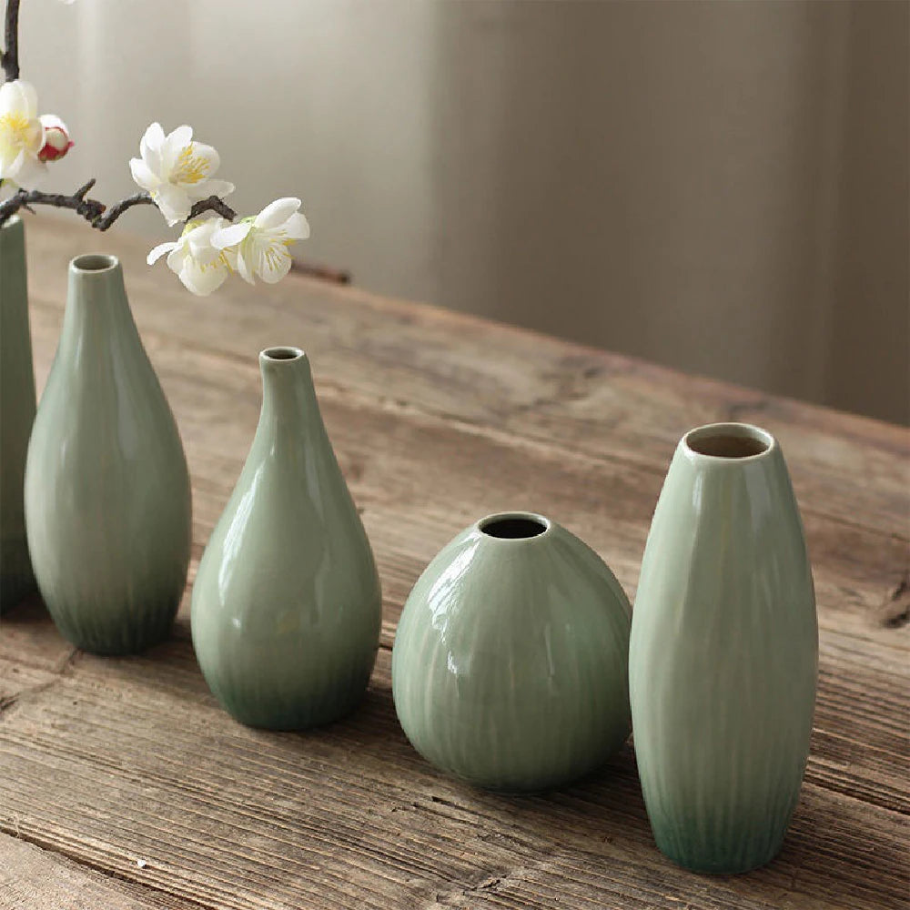 simple ceramic vase teal decoration, living room home dining table decor, hydroponic plant small vase boho home decor