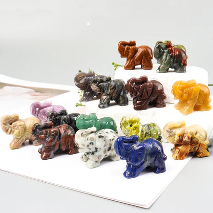 Hand-Carved Crystal Elephant Figurine – Natural Gemstone Animal Statue for Chakra, Meditation & Boho Home Decor