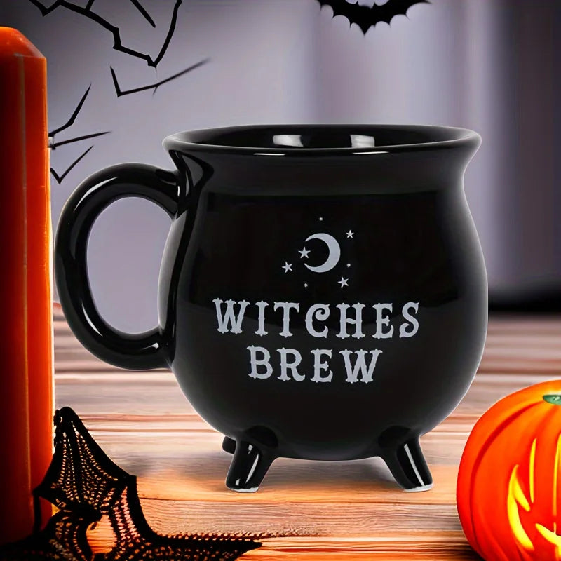Witch Brew Coffee Mug – 11.8oz Black Ceramic Cauldron Cup for Coffee, Tea & Halloween Decor