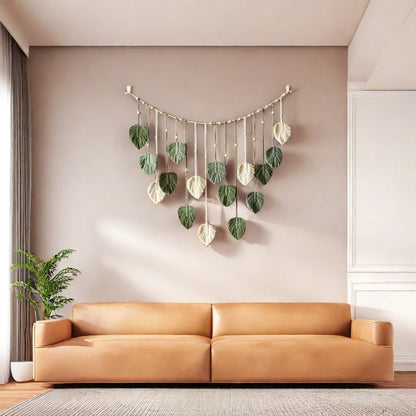 Boho Home Decoration Macrame Tapestry Leaf Feather Wall Hanging Decor for Living Room Bedroom Wall Art