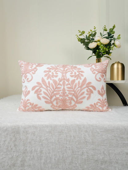Pink Mandala Floral Embroidered Throw Pillow Cover – Boho Home Decor Accent for Sofa, Bed, or Chair