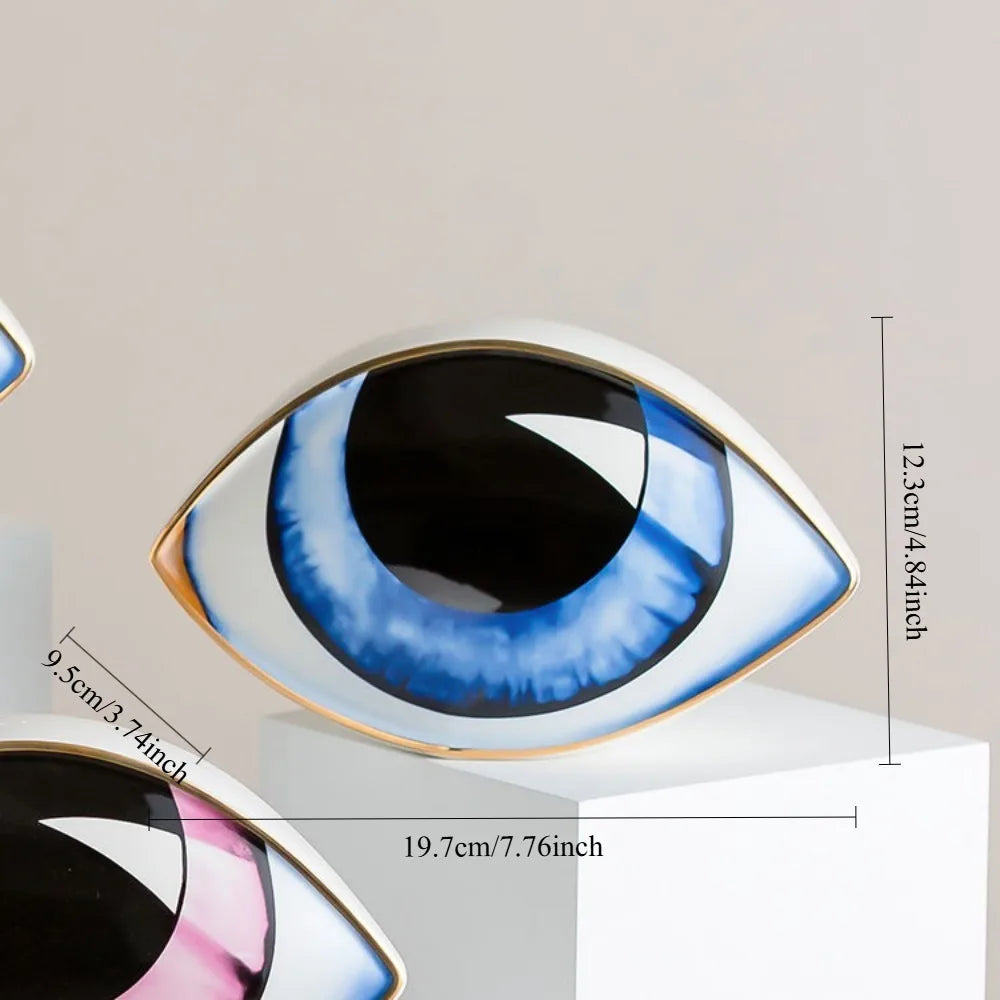Moroccan Turkish blue evil eye ceramic figurine, unique bohemian home decor accent perfect for eclectic and boho home styles, adds soulful vibes and a cozy touch to any room, great for gifting as a boho home decor gift or housewarming present.