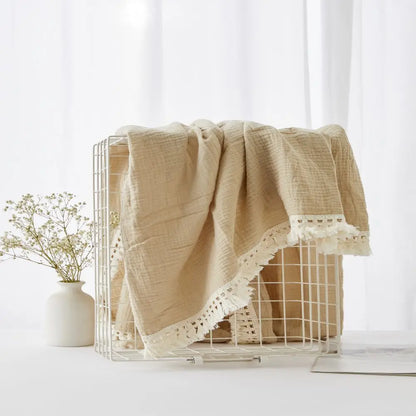 🌿 Cotton Muslin Swaddle Blanket – Soft, Breathable & Boho-Inspired for Newborns