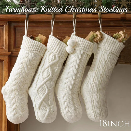 Rustic Cable Knit Christmas Stockings - 3 or 4 Pack