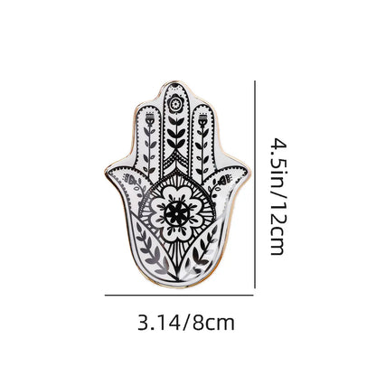 Ceramic Hand Trinket Dish Small Jewelry Tray Decorative Plate Hamsa Hand Crafts Decoration Europe Boho Home Decor