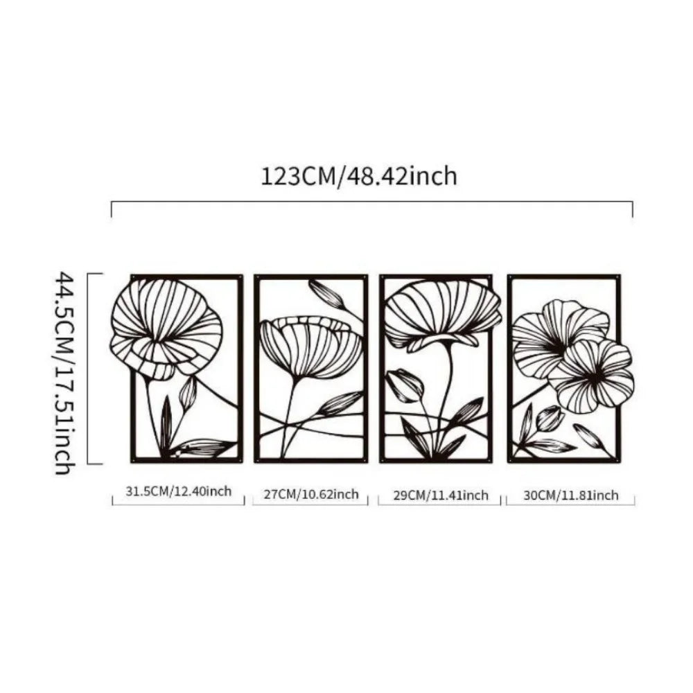 Metal Lotus Line Art Wall Decor – 4-Piece Set
