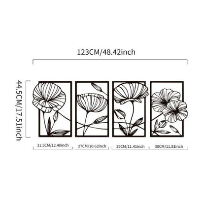 Metal Lotus Line Art Wall Decor – 4-Piece Set