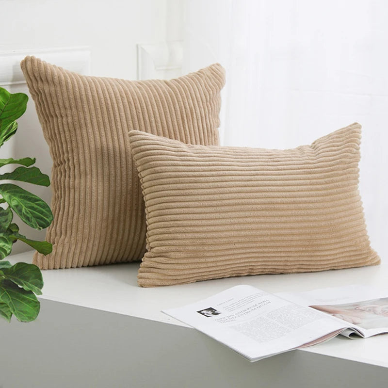 Corduroy Striped Cushion Cover – Soft Boho Throw Pillow Case