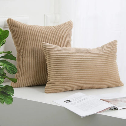 Corduroy Striped Cushion Cover – Soft Boho Throw Pillow Case