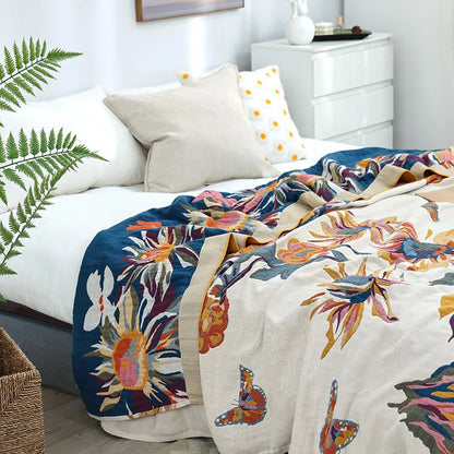 100% Cotton Muslin Throw – Soft, Lightweight & Boho-Chic Blanket - Orange & Purple Shapes