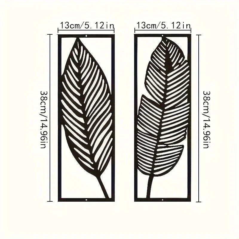 Decorative Leaves Metal Wall Art Set of 2 / 1Pc Surfboard for Home Wall Decor Black Metal Hanging Leaf Boho