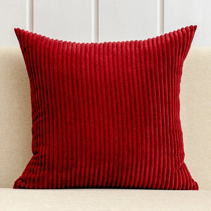Corduroy Striped Cushion Cover – Soft Boho Throw Pillow Case Red