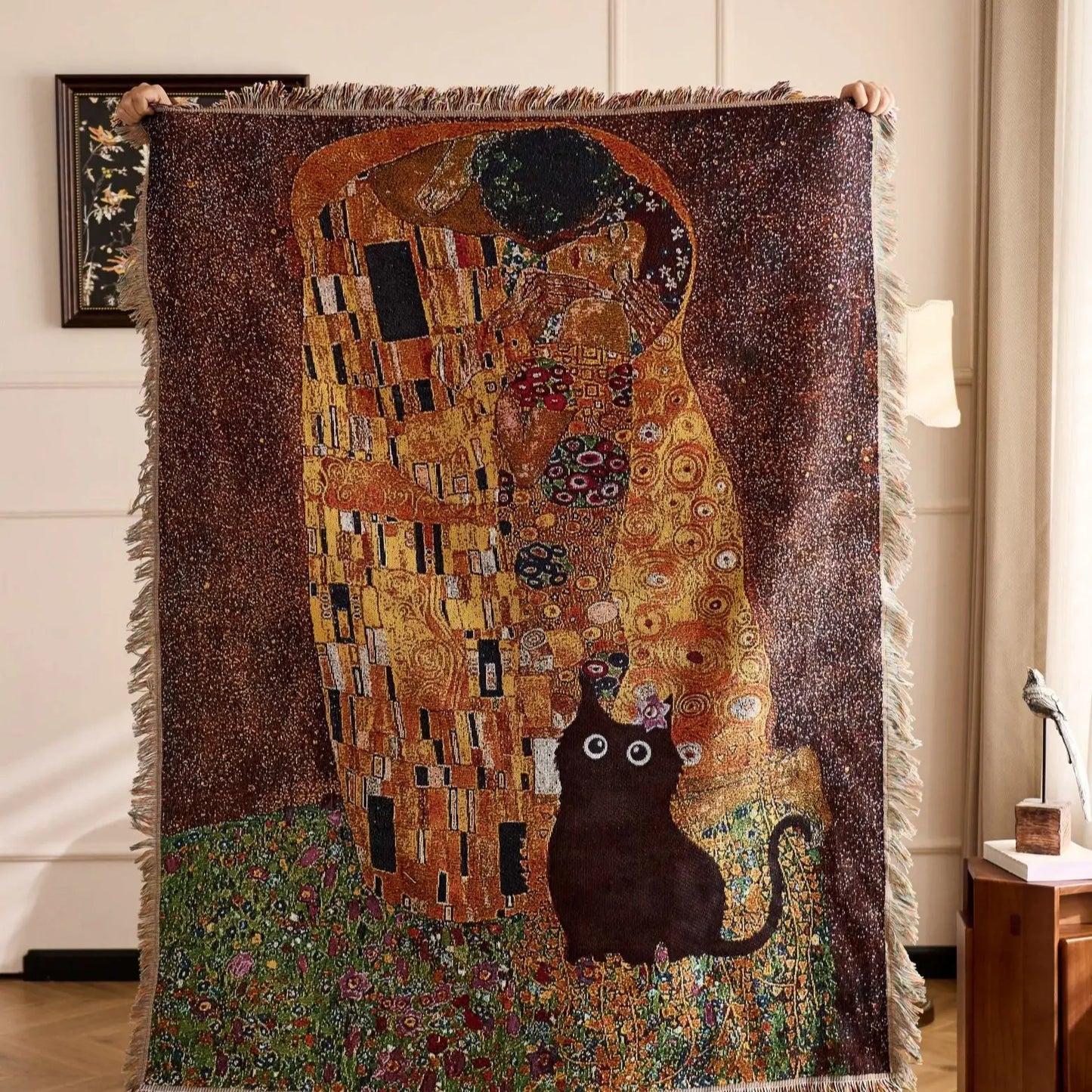 Cat Woven Throw Blanket – Jacquard Tapestry Sofa Cover for Cozy Home & Picnic Use