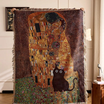 Cat Woven Throw Blanket – Jacquard Tapestry Sofa Cover for Cozy Home & Picnic Use