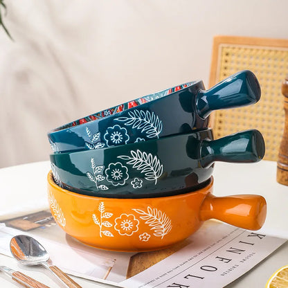Bohemian Ceramic Single Handle Bowl – Artistic Bowl for Soups, Noodles & More