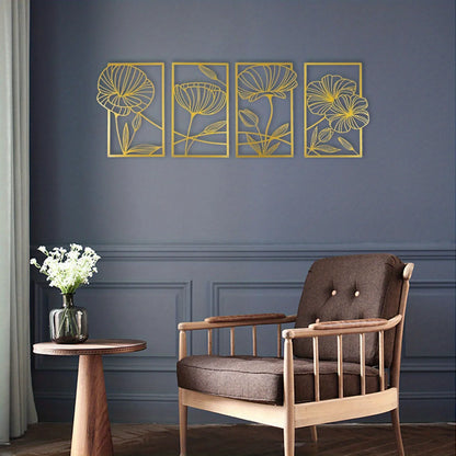 Metal Lotus Line Art Wall Decor – 4-Piece Set