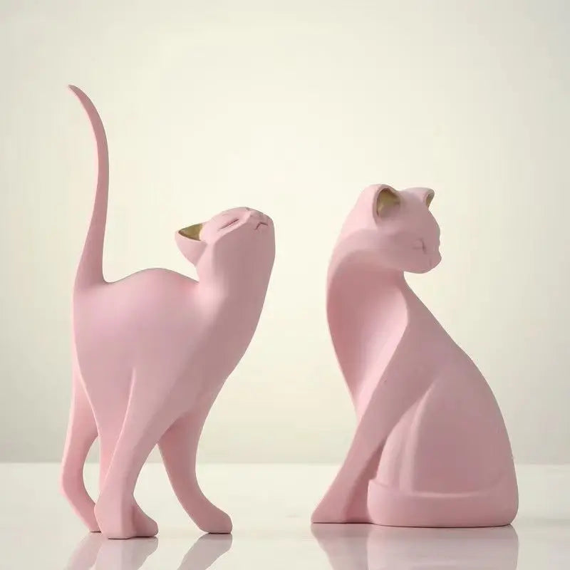 Resin Cat Statue – European-Inspired Romantic Animal Figurine for Boho Home Decor