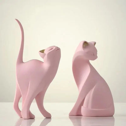 Resin Cat Statue – European-Inspired Romantic Animal Figurine for Boho Home Decor