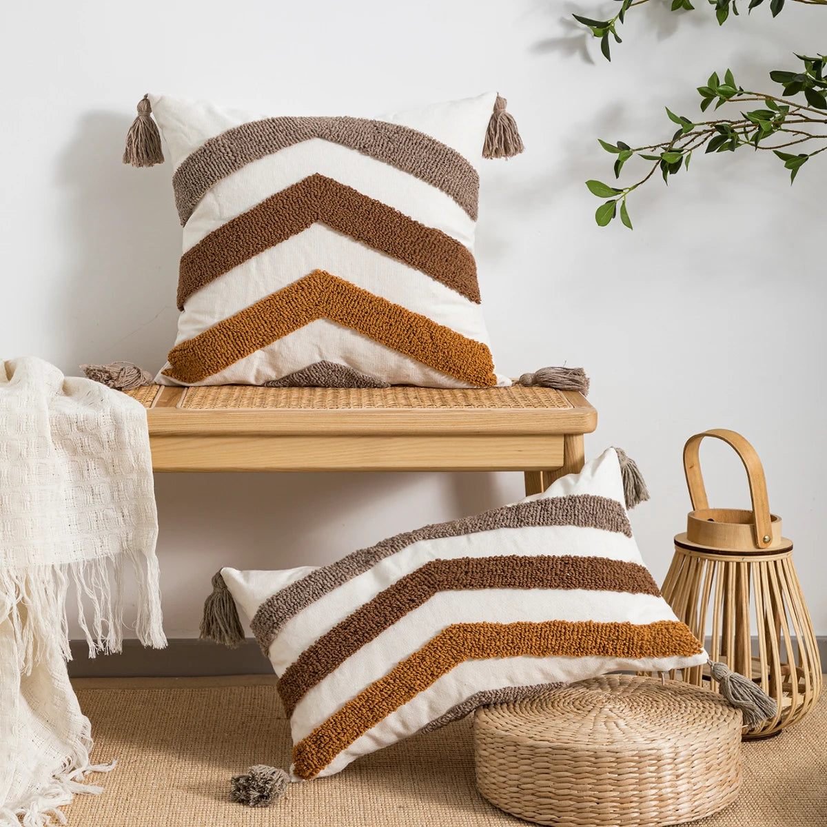 Symmetrical Geometric Stripes Pillow Cover – Boho Home Decor Accent for Sofa, Bed, or Chair Housewarming Gift