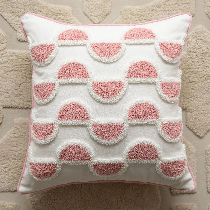 Pink Plush Sofa Pillow Case New 45X45 Cushion Cover Small Heart Rainbow Polka Dots Love Pillowcase Boho Home Decorative Kids Bedroom Couch Living Room Decor 1Pc